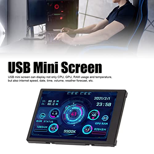 SUNGOOYUE 3.5 Inch IPS USB Mini Screen CPU RAM HDD Data Monitor Temperature Display 360 Degree Rotation Type C Sub Screen for Computer Case