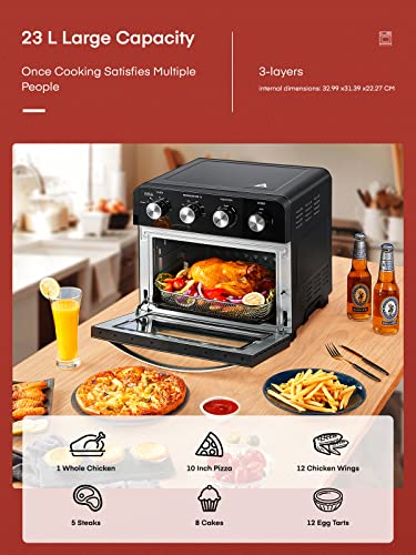 FOHERE Air Fryer Oven 23L Mini Oven, Multi-function Countertop Convection Oven with Rotisserie, Oil Free Cooking, Independent Temp Control for En