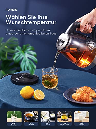 Electric Kettles, Temperature Control Kettle, Glass Kettles Electric with 5-Color LED, Keep Warm, Anti-Dry, Automatic Shutdown, 2200W Fast and Qu