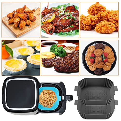 Silicone Air Fryer Liners, 2Pack Square Air Fryer Silicone Basket Tray Airfryer Accessories Reusable Air Fryer Accessories Air Fryer Liners for T