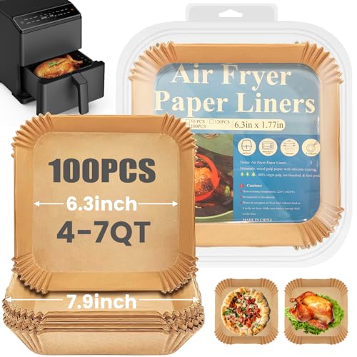Silicone Air Fryer Liners, 8'' Square 4 to 7 QT Reusable Heat Resistant Food Grade Airfryer Silicone Liners Inserts Baskets Bowl Accessories for