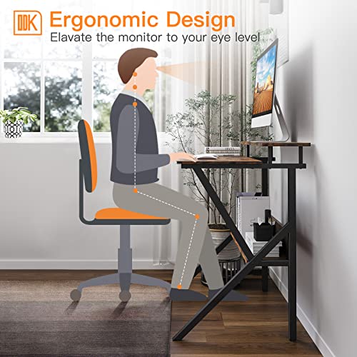 ODK Computer Desk for Small Space 27.5" Study Writing Desk with Storage, Modern Simple Style PC Desk with Monitor Stand for Home Office, Vintage