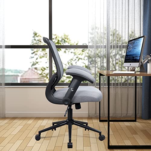 LONGBOSS Office Chair, Mid Back Home Office Computer Desk Chairs and Built-in Lumbar Support Flipped Arms Adjustable Height (Gray)