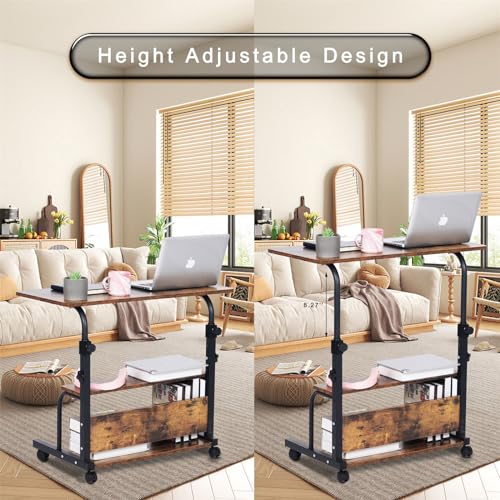 Portable Rolling Desk Adjustable Height Small Standing Desk on Wheels, 32 Inch Computer Desk Laptop Table for Home Office Study Student Desk with