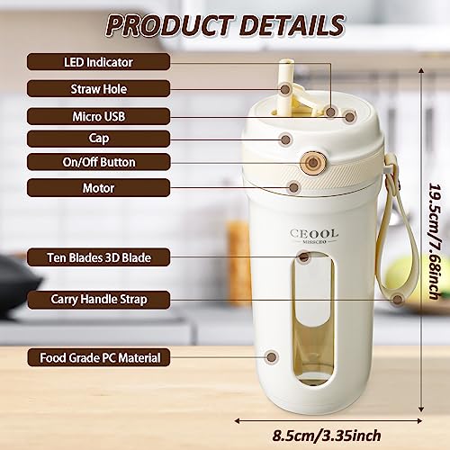 Auniq Portable Blender, 350ML Personal Blender 10 Blades Electric Fruit Mixer Dual Battery 3000mAh Portable Juicer Cup Mini Travel Blender Rechar