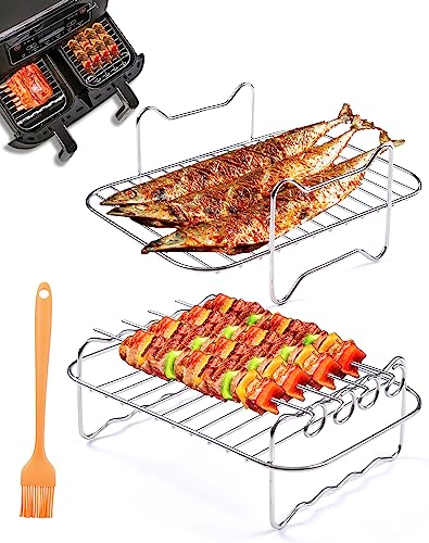 Air Fryer Rack 7Pcs Compatible with Ninja Food Dual Zone Air Fryer AF300UK AF400UK Layered Dehydrator Racks with 4 Skewers Air Fryer Accessories