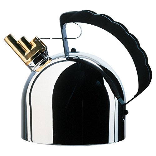 Alessi 9091 FM Officina HOB Kettle with Steel Bottom, Silver, 7.5" x 6.5" x 6.5"