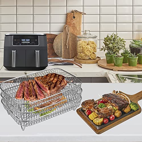 Air Fryer Rack for Ninja Dual Air Fryer, 304 Stainless Steel Three Layer Dehydrator Rack for Baking Roasting, Multi-Purpose Air Fryer Accessories