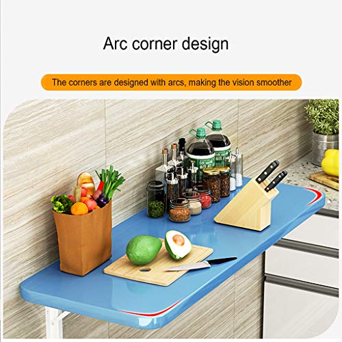 VOCD Wall-Mounted Folding Table, Drop-Leaf Kitchen Heavy Duty Fold Down Dining Table, Study Table Workstation for Home Office - Blue