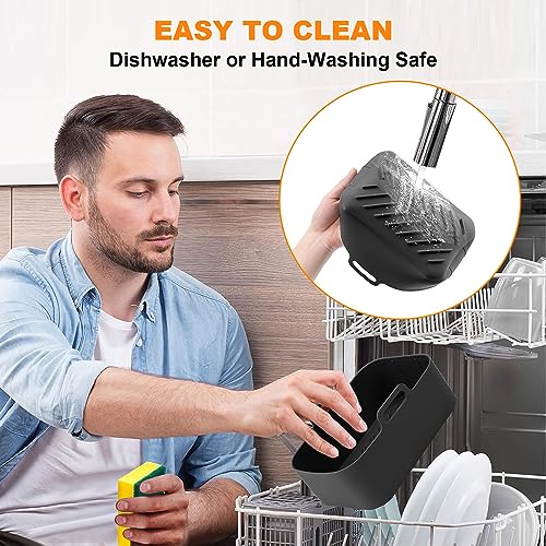 OKYUK Silicone Air Fryer Liners,11 Pcs Dual Air Fryer Silicone Liners Accessories Fit for or Ninja Dual AF300UK&AF400UK, Non-Stick,Easy Cleaning,