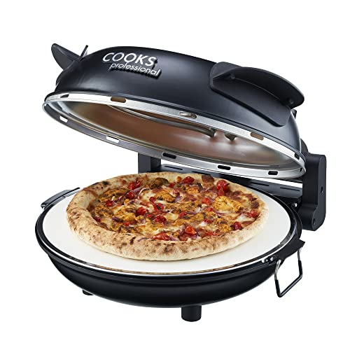 Electric Pizza Oven Energy Efficient with Stone Base 1200w Glass Window 12 inch 31cm with Pizza Paddles 2 Year Warranty by Cooks Professional (Pi