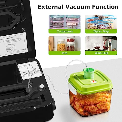 Bonsenkitchen Vacuum Sealer with Built-in Cutter & Roll Bag Storage, Lightweight for Dry and Moist Food Fresh Preservation, Vacuum Roll Bags & Ho