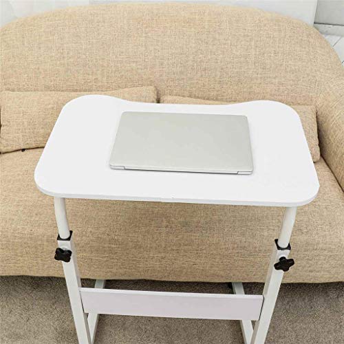 N/A Adjustable Height 4 Wheel Computer Desk Beside Laptop Desk Lapdesk Portable Study PC Writing Table Bedroom Living Office (Color : White)