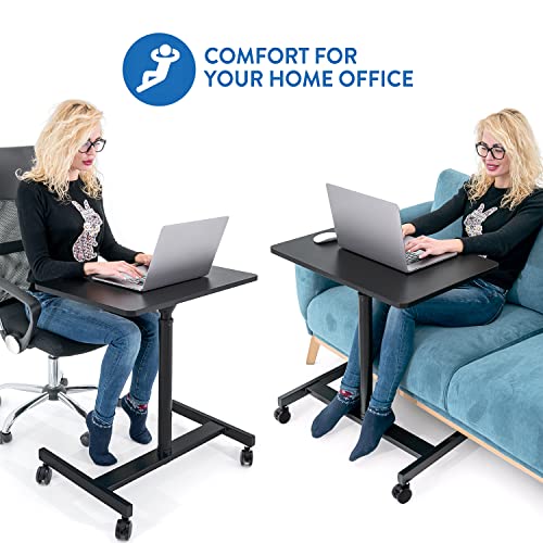Tatkraft Focus Airlift Pneumatic Sit-Stand Laptop Desk with Wheels, Adjustable Height 29 – 45 inch Effortless Gas-Lift Regulation, Home Office Mo