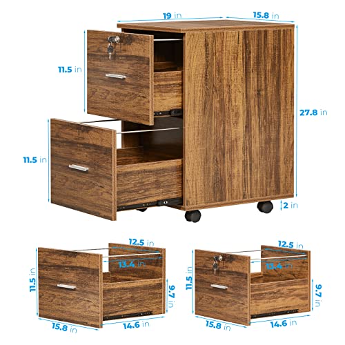 GreenForest File Cabinet 2 Drawers Wooden Vertical Filling Cabinet with Lock Rolling Mobile Office Pedestal File Cabinet for Hanging File Folders