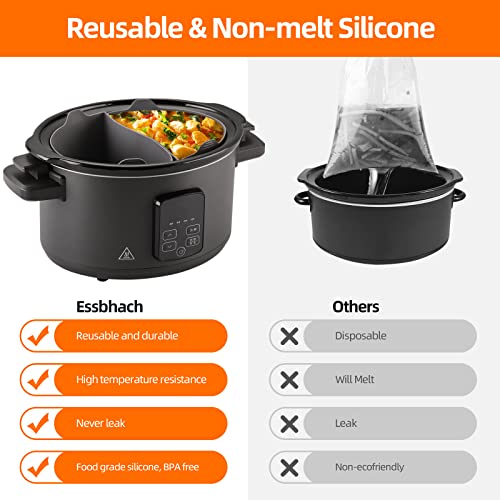 Essbhach Slow Cooker Divider Liners for Crockpot 6QT/6.5Litre, Silicone Insert, BPA Free, Dishwasher Safe, Slow Cooker Accessories Cooking Liner