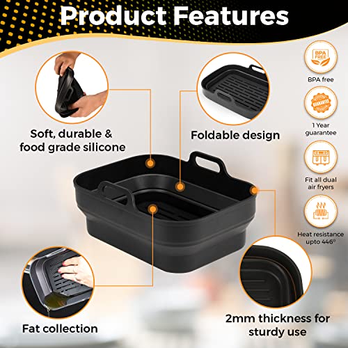 J Sizzle's - 2 x Silicone Air Fryer Liners for Ninja Air Fryer Dual, Air Fryer Silicone Liner for Ninja Air Fryer Accessories, Airfryer Accessori