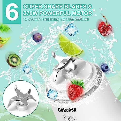 Cobocen Portable Blender, Blender Smoothie Maker for Shakes and Smoothies, 270W Waterproof Blender with 6 Blades USB Rechargeable, 20 Oz Mini Ble