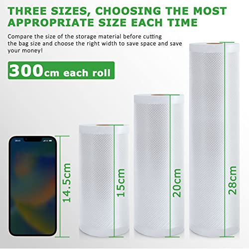 Anysea Vacuum Sealer Rolls Vacuum Sealer Bags: 6 Roll 15|20x2|28x3| x300 cm| BPA-Free | Heavy Duty Embossed | Vacuum Seal Food Bags, Food Sealer