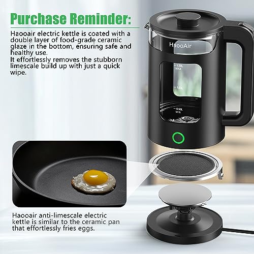 Haooair Kettle, 1.5 Liter Electric Kettle with Green LED, Easy to Clean Glass Kettle, Fast Boil Quiet, BPA-Free, Boil-Dry Protection (Gifts: Blac