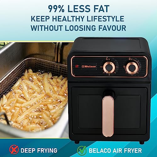 Belaco Air Fryers, 6L Oil free Air Fryer, 1700w with Rapid Air Circulation for Healthy & Fast Cooking, 60 Min Timer, No stick, Adjustable Tempera
