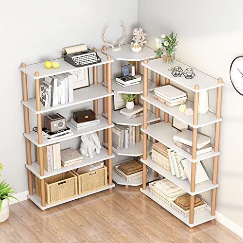 IOTXY 4-Tier Wooden Shelf Bookcase - Modern Open Bookshelf, Free Standing Storage Rack, Multifunctional Display Stand for Home and Office, White,