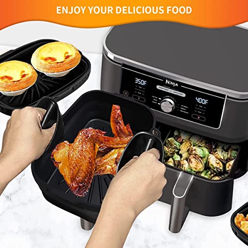 4PCS Silicone Liner for Ninja Dual Air Fryer,SHUOMAO 8inch Foldable Air Fryer Liner Reusable Silicone Air Fryer Basket Accessories for Ninja AF30