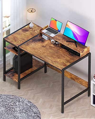 MINOSYS Computer Desk - 39” Gaming Desk, Home Office Desk with Storage, Small Desk with Monitor Stand, Rustic Writing Desk for 2 Monitors, Adjust