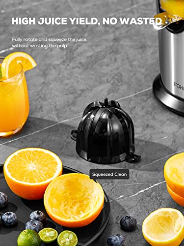 FOHERE Orange Juicer Electric Citrus Juicer with Humanized Handle, Powerful 160W Silent Motor Stainless Steel BPA-Free, Two Size Cones for Grapef