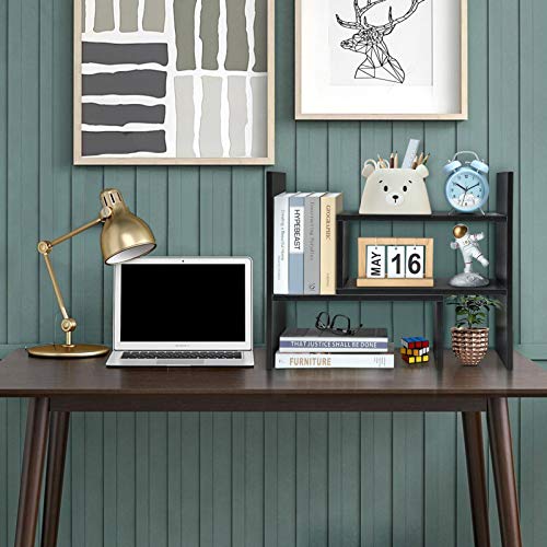 Pissente Desktop Organizer, Freestanding Desktop Display Shelf Adjustable Mini DIY Bookshelf Home Office Storage Desk Shelves (Dark Walnut)