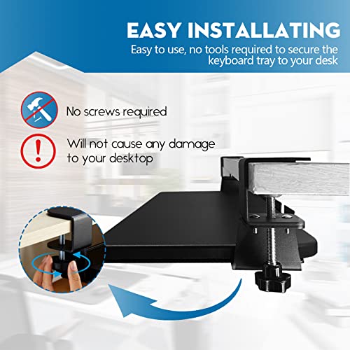 SONMINDRC Keyboard Tray Under Desk,Sturdy C Clamp Mount System,26.3" x 11" Slide-Out Computer Keyboard Drawer,Fits Full Size Keyboard and Mouse,f