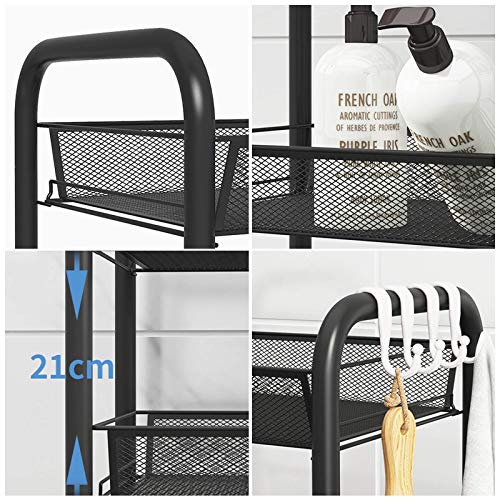 Rolling Cart, No Screw Metal Utility Cart with Locking Wheels and 4 Side Hooks, Serving Cart for Classroom Office Home Bedroom Bathroom,4