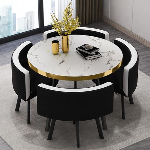 Simple Kitchen Dining Table Set 1 Table 4 Chairs Meetings Negotiation Table 90cm,Reception Round Table Set, Office Conference Table Bar Balcony B