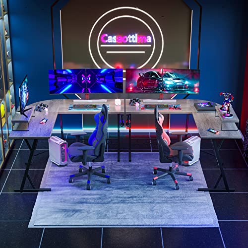 Gaming Desk L-Shaped Computer Desk Corner Desk for Home Office with Monitor Stand 129.5 cm Grey Oak