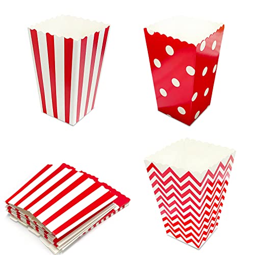 24 Pcs Popcorn Carton, Popcorn Bag, Striped Popcorn Bucket, Sweets Carton, Striped Party Box for Movie Nights And Holiday Parties