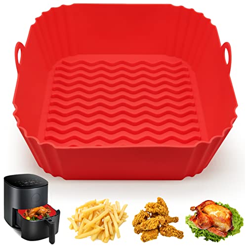Silicone Air Fryer Liners, 8'' Square 4 to 7 QT Reusable Heat Resistant Food Grade Airfryer Silicone Liners Inserts Baskets Bowl Accessories for