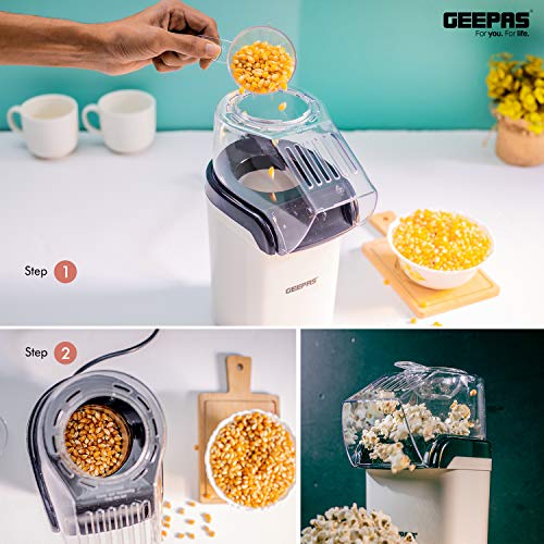 Geepas 1200W Electric Popcorn Maker | Makes Hot, Fresh, Healthy & Fat-Free Theater Style Popcorn Anytime | On/Off Switch, Attractive Design & Oil