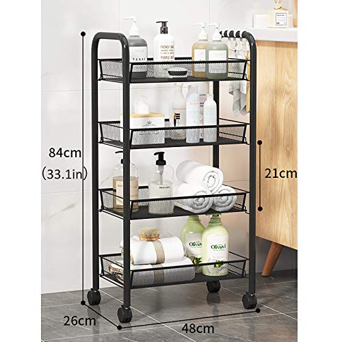 Rolling Cart, No Screw Metal Utility Cart with Locking Wheels and 4 Side Hooks, Serving Cart for Classroom Office Home Bedroom Bathroom,4