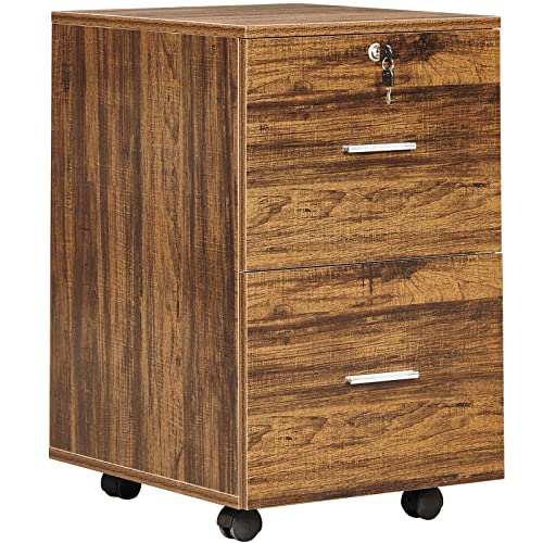 GreenForest File Cabinet 2 Drawers Wooden Vertical Filling Cabinet with Lock Rolling Mobile Office Pedestal File Cabinet for Hanging File Folders