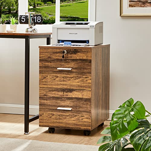 GreenForest File Cabinet 2 Drawers Wooden Vertical Filling Cabinet with Lock Rolling Mobile Office Pedestal File Cabinet for Hanging File Folders