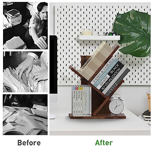 THASOK Tree Bookshelf, 3 Tier Wood Shelf Bookcase, Retro Floor Standing Small Bookshelf, Book Storage Rack for CDs/Movies, Utility Organizer Shel