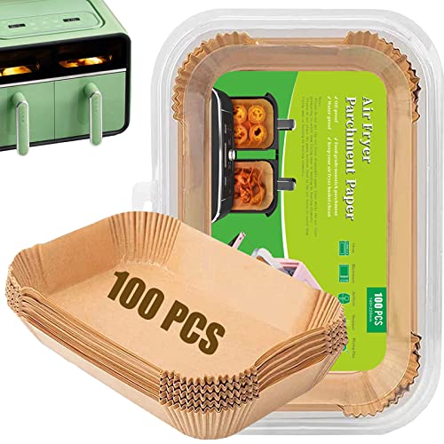 Air Fryer Liners for Ninja Air Fryer Dual-100pcs Disposable Ninja Dual Foodi Air Fryer Accessories Rectangle Paper Liners Baking Dual Air Fryer P