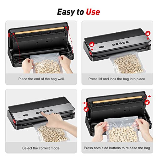 Bonsenkitchen Vacuum Sealer, Food Sealing Machine with Built-in Cutter & Vacuum Roll Bags, Removable, Dry & Moist Food Fresh Preservation, VS3017