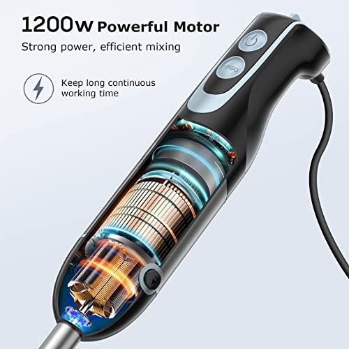 FRESKO Stainless Steel Hand Blender, 1200W Electric Stick Blender with 12 Speed and Turbo Mode, Heavy Duty Copper Motor Immersion Blender,700ml B