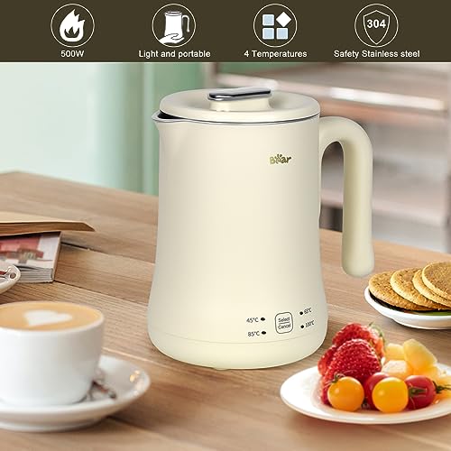 Bear 4-temperature adjustable 0.6 litre electric kettle, 500W mini travel water cooker,tea cooker travel water cooker small,12h/ 30min warming fu