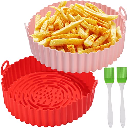 Silicone Air Fryer Liner,7.9 Inch Air Fryer Liners Reusable,Air Fryer Accessories,Replacement for Disposable Parchment Paper Liner(2 Pack-Pink &