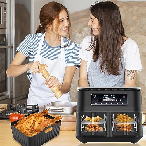 Air Fryer Accessories, 9 PCS Accessories for Ninja Dual AF400UK AF300UK, Silicone Air Fryer Liners & Air Fryer Racks & Silicone Gloves & Food Cli
