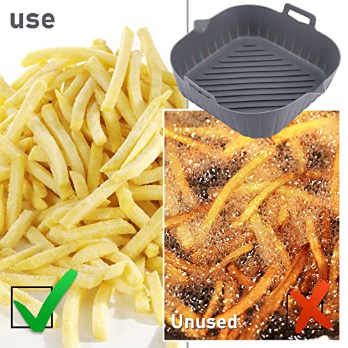 Air Fryer Silicone Pot, 2 Pcs 8.5" Reusable Silicone Liners Square, 50pcs 7.8"Air Fryer Paper Liners Oilproof for 4 to 7 Qt Air Fryer Baskets Air