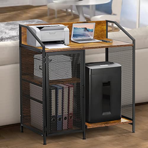 MOOACE File Cabinet with Charging Station and Paper Shredder Stand, 3 Tier Printer Stand Office Storage Lateral Filing Cabinet with Open Storage