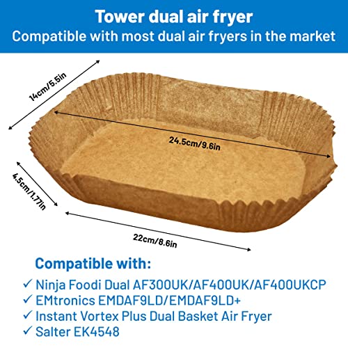 Air Fryer Liners Disposable 24.5cm/9.6in Disposable for Ninja Dual Parchement Paper Ninja Dual AF400UK AF300UK Ninja DZ201 (24.5CM/9.6 INCH Round